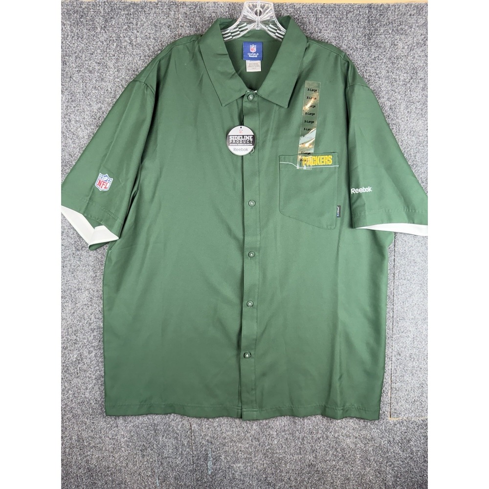 NWT NFL On Field Green Bay Packers Reebok XL Button Up Green Coach Sidelines